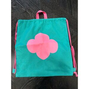 Girl Scouts Of America Drawstring Bag Cinch Backpack Green W/ Pink Straps & Flow